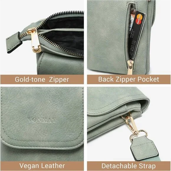 Vegan Leather Small Crossbody Bag for Women 3 Compartments Phone Wallet Travel